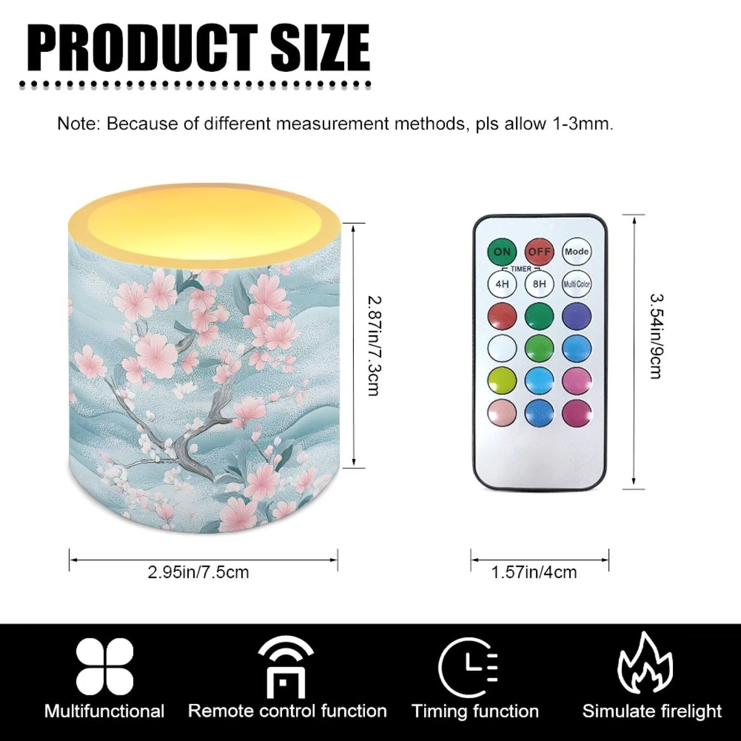 Cozeyat Marbel Cherry Blossoms Convenient Flameless Candles 4 Pack Battery Operated LED Pillar Candles with Remote Control Timer Waterproof for Indoor Outdoor All Uses