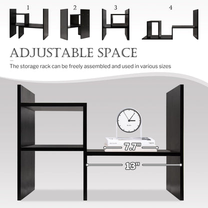 Jerry & Maggie Desktop Organizer Office Storage Rack Adjustable Wood Display Shelf, Birthday Gifts Toy Home Decor Free Style Rotation Display True Natural Stand Shelf (Black)