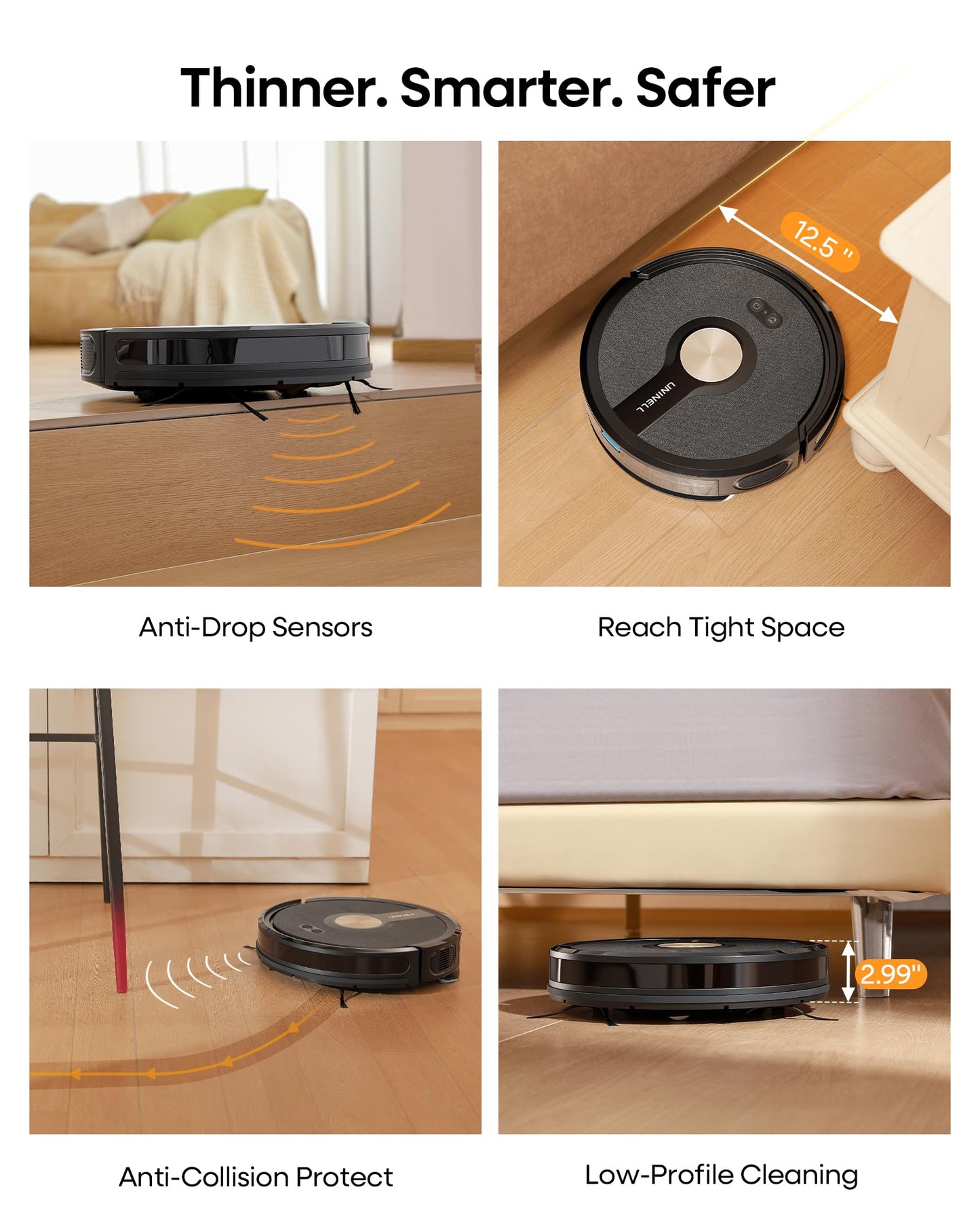 uninell Robot Vacuum and Mop Combo,5000Pa Robotic Vacuum Cleaner,180mins Runtime Vacuum Robot with App/Remote/Alexa Control, Ideal for Hard Floor/Carpet/Pet Hair, Self-Charge,Schedule Clean(UR1)