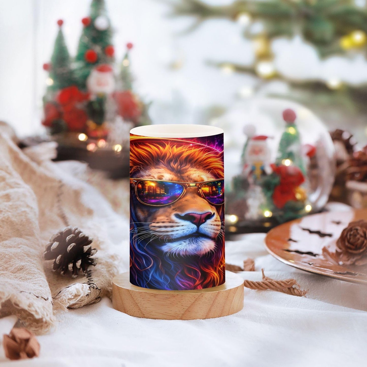 KGLDSNM Neon Lion LED Flameless Flickering Candle with Remote Timer Battery Operated for Indoor Outdoor Party Holiday Home Decor 2 Pack