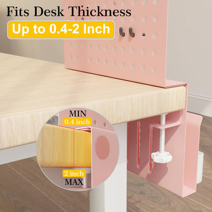 Desk Side Storage Under Desk Laptop Holder, No Drill Hanging Desk Organizer with Pen Holder, Clamp-On Table Side Tray Desktop Organization Mount for Office and Home (White)
