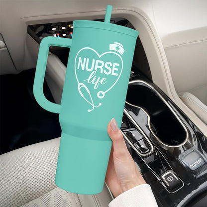 Nurse Gift Tumbler 40oz with Handle and Straw – Nutrition Facts Insulated Stainless Steel Travel Coffee Mug for Nursing Friends - Gifts for Nurse Week, Appreciation, Birthday, Christmas