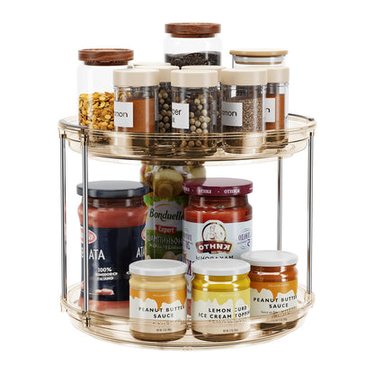 LAMU 2 Tier Lazy Susan Turntable Organizer 9.25'' Rotating Spice Rack Organization for Cabinet, Kitchen, Pantry, Countertop, Bathroom, Vanity, Medicine Cabinet Organizer, Clear