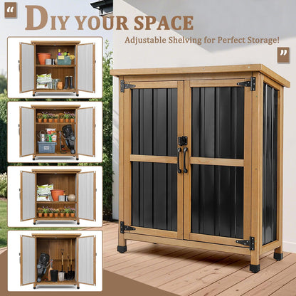 PetsCosset Weatherproof Outdoor Storage Cabinet - Lockable Wood & Metal Garden Shed for Tools & Pool Accessories