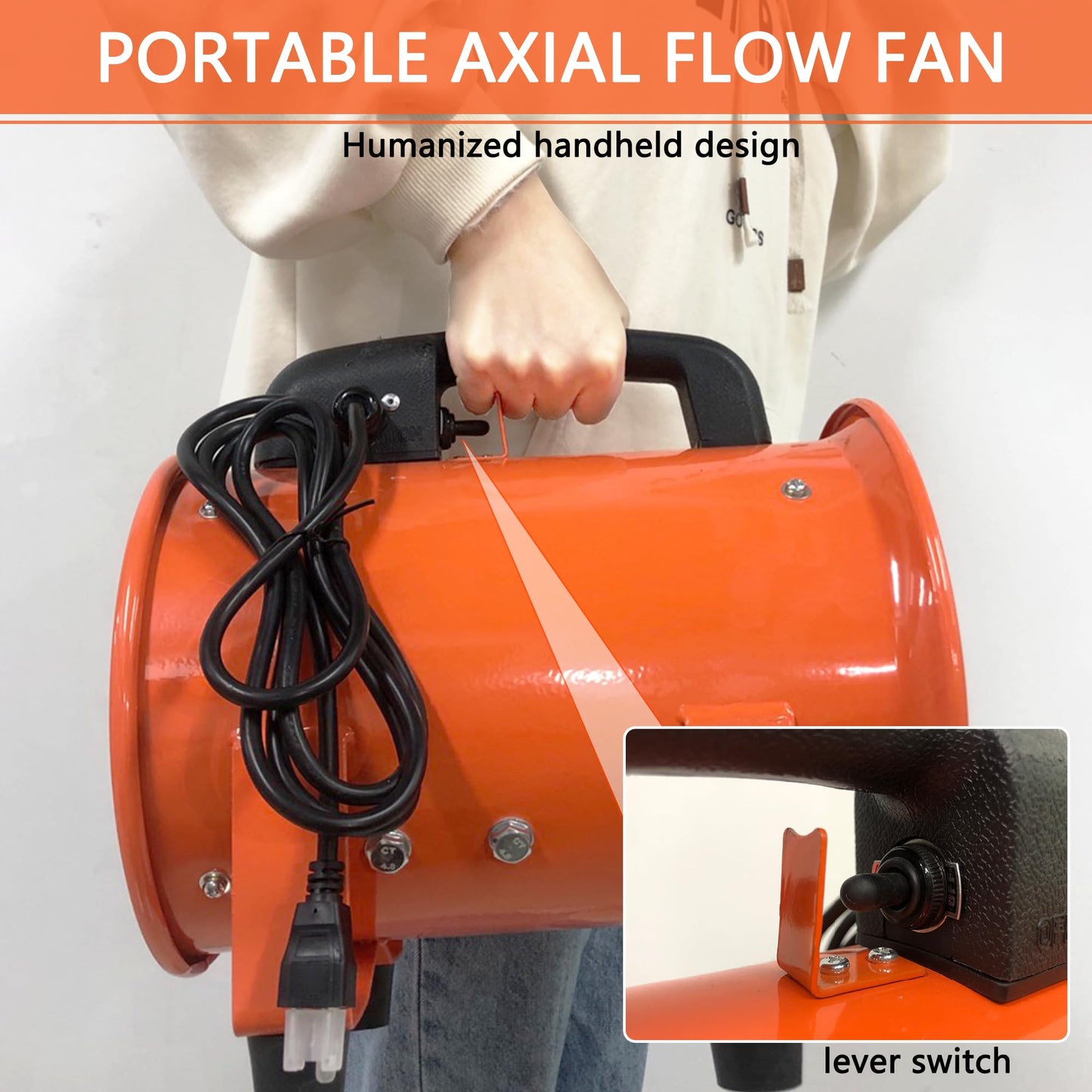 FICBXRA Utility Blower Fan 10 Inch Portable Axial Exhaust Fan 350W/2.6A 1600CFM High Velocity Ventilator with 32FT Duct Hose for Exhausting & Ventilating at Home and Job Site