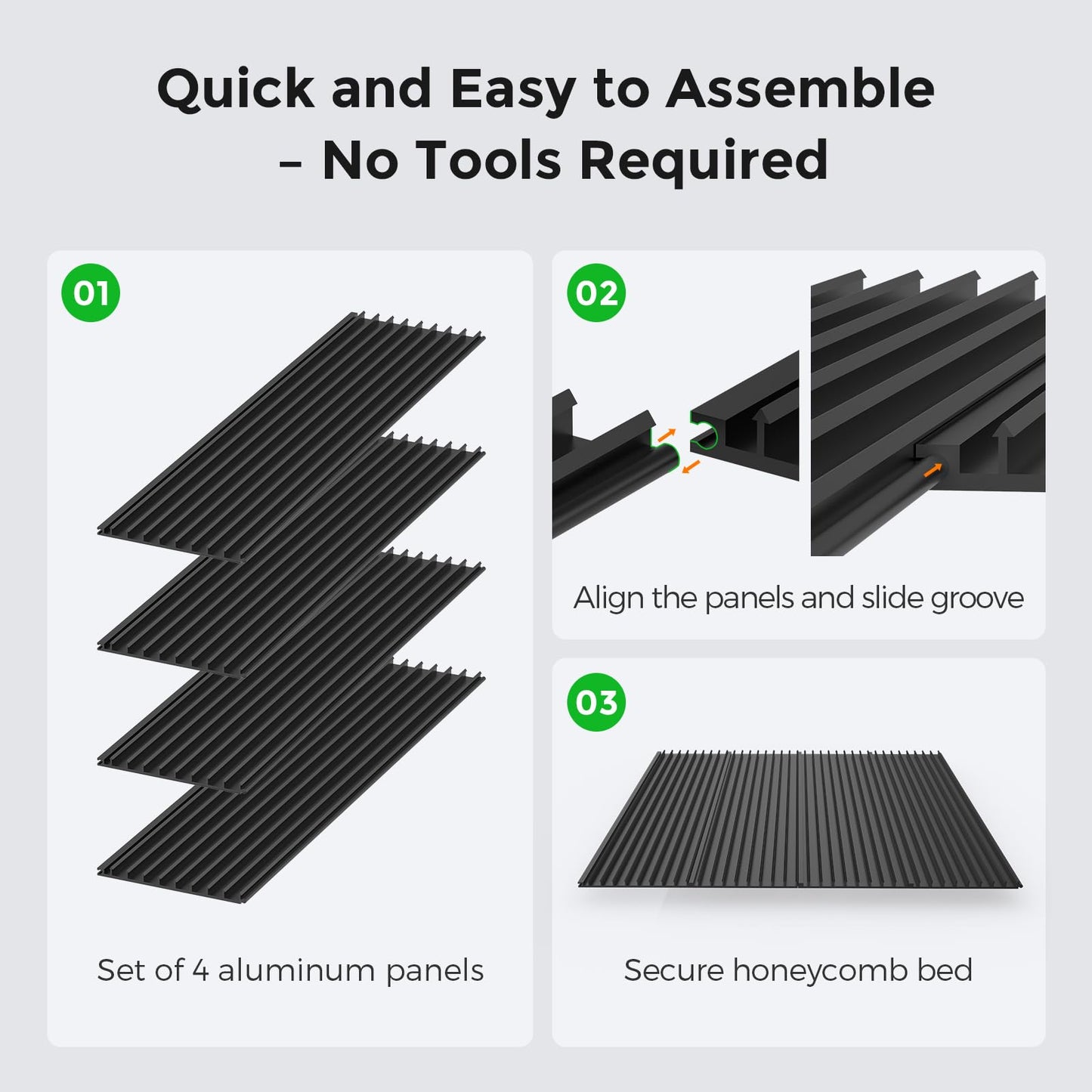Cloudray 400x400mm Honeycomb Laser Bed, Desktop Laser Engraver Accessories, Coated Honeycomb Working Table for CNC CO2 Laser Cutter, Heat Dissipation, Each Working Area 15.7"x3.9", Set of 4, Black
