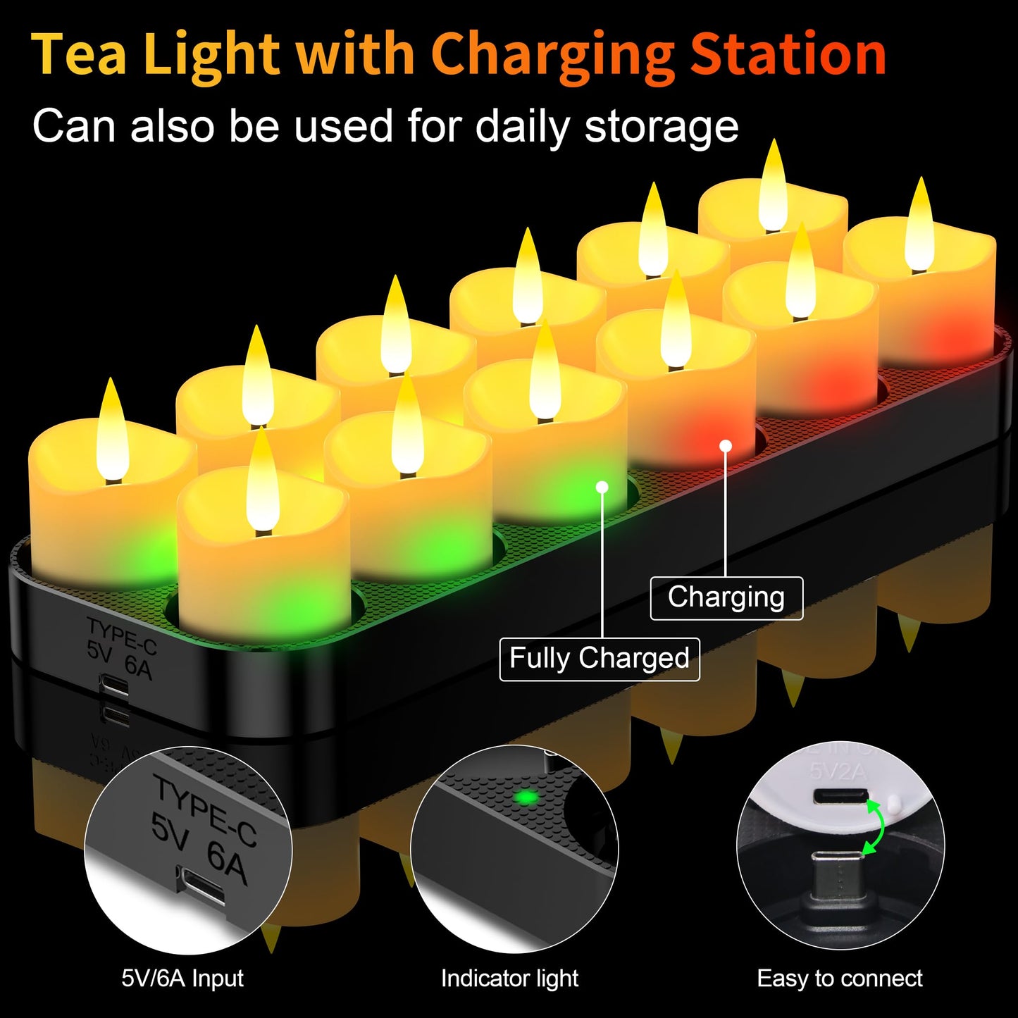 YiaMia Upgraded Rechargeable Tea Lights 12 Pack, Flameless Tea Light Candles with Charging Base and Remote & 24H Timer - Can Last 100+ Hours Battery Candles for Votive, Wedding, Halloween, Christmas