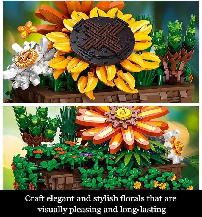 924 Pieces Sunflower Bonsai Plant Building Set Compatible with Lego Flower Building Sets Exquisite Plant Model for Adults Perfect for Mothers Day &amp Birthday Display