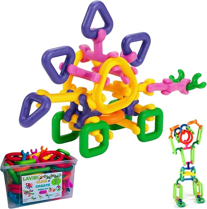 Click &amp Create Builder Set (80 pcs) - STEM Educational Interlocking Building Blocks for Kids Ages 2-7 Creative Construction Toy for Boys &amp Girls Colorful Fine Motor Skills Toy