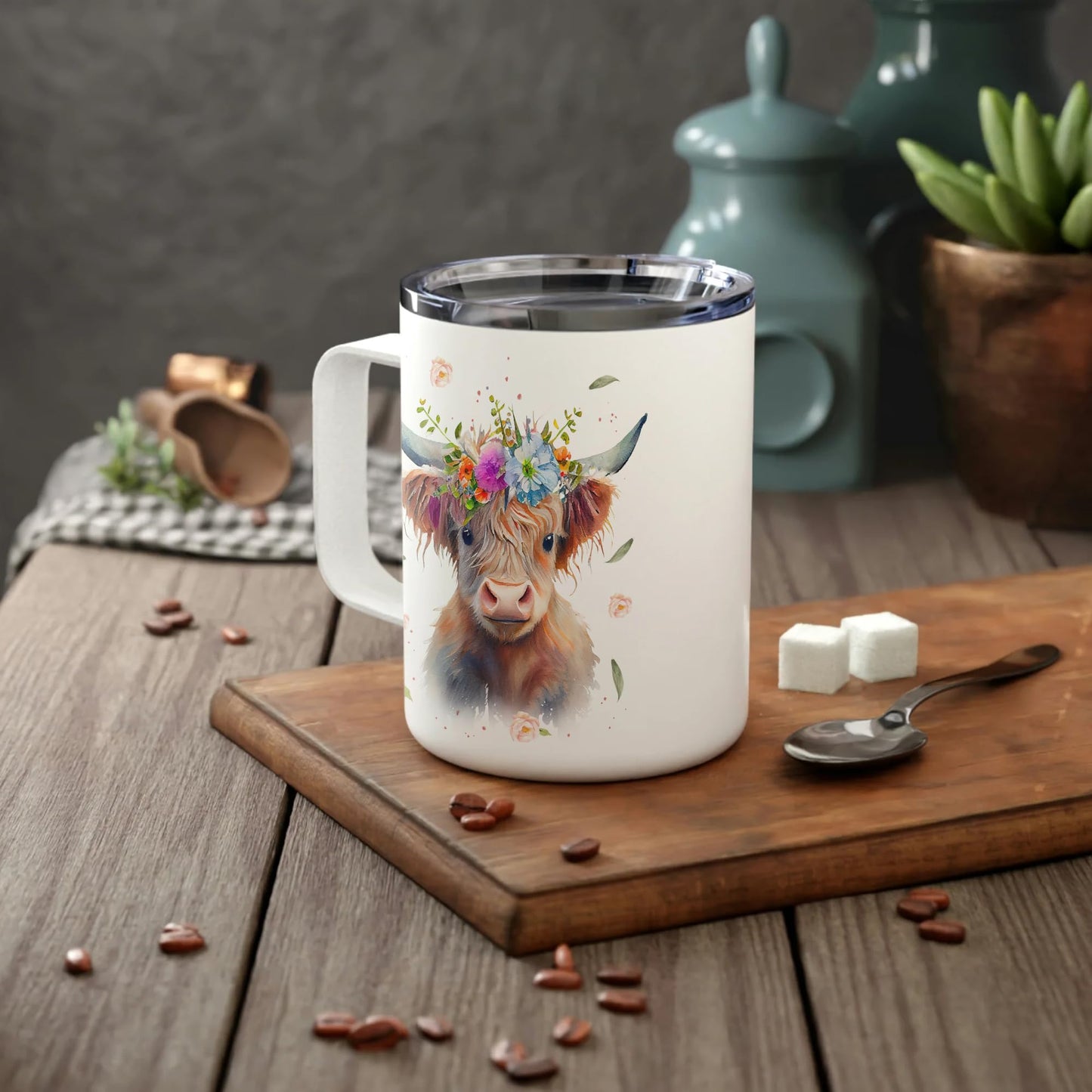 Hyturtle Highland Cow Coffee Mug Stainless Steel 12oz, Cow Gifts For Women, Highland Cow Lover Gift For Girls, Daughter On Birthday Christmas