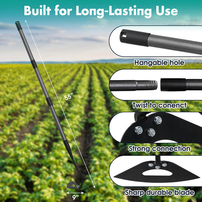 VUGHIUA Hoe Garden Tool, 69 Inch Hardened Hollow Eye Hoes for Weeing, Heavy Duty Weeding Tool with Splicing Adjustable Long Handle, Rustproof Metal Gardening Tools for Garden Flower Beds