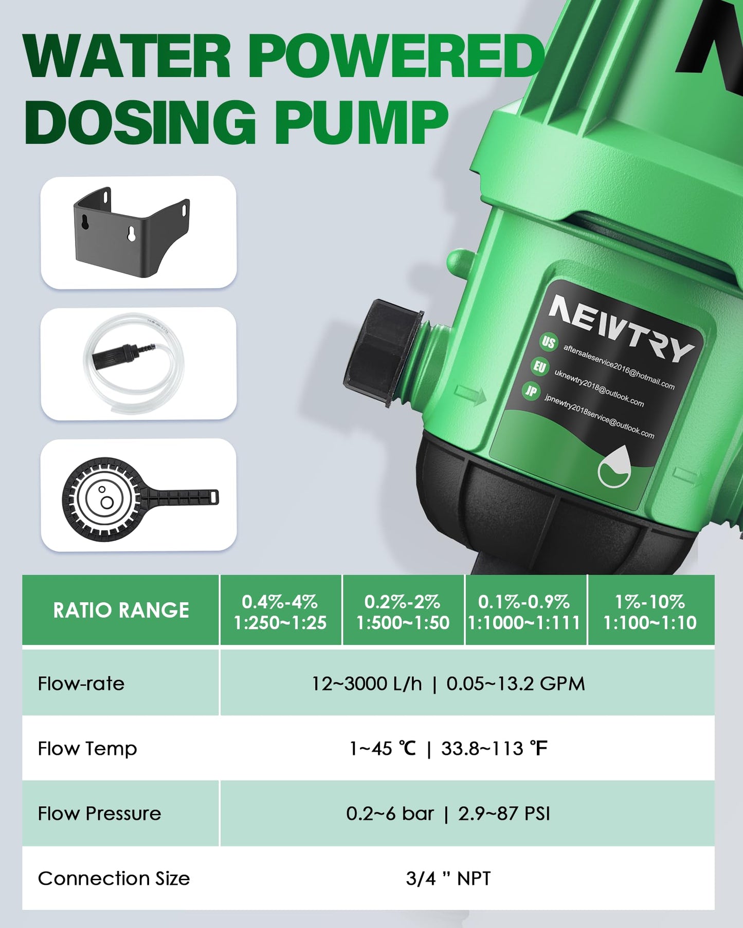 NEWTRY 0.2%~2% Fertilizer Injector w/ 10pcs Springs