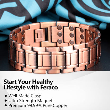 Feraco Copper Bracelets for Men & Copper Ring-Pure Copper Magnetic Bracelet with 57 Ultra Powerful 3500 Gauss Neodymium Magnets,Adjustable Wrist Bracelet,Gifts for Men (Copper with Ring)