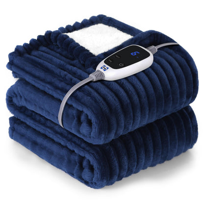 SEALY Electric Blanket Full Size, Soft Ribbed Flannel to Sherpa Reversible Heated Blanket with 10 Heat Settings & 1-12 Hours Auto-Off Overheat Protection, Machine Washable, 72"x84" Beige