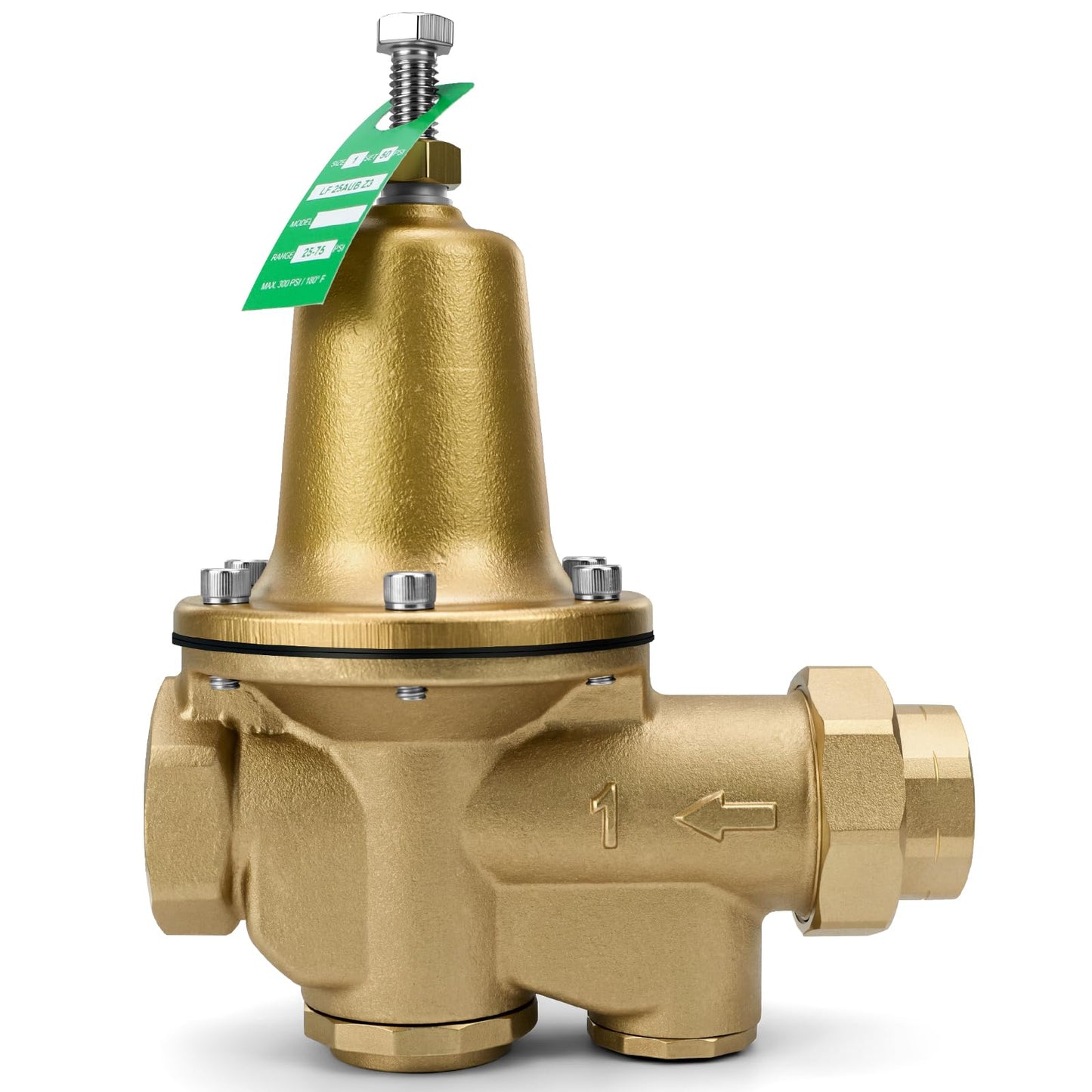 LF25AUB-Z3 1" Cast Copper Silicon Alloy Pressure Reducing Valve, Adjustable 25-75 psi, Maximum 300 psi, NPT Female Union x NPT Female Outlet, Polymer Seat