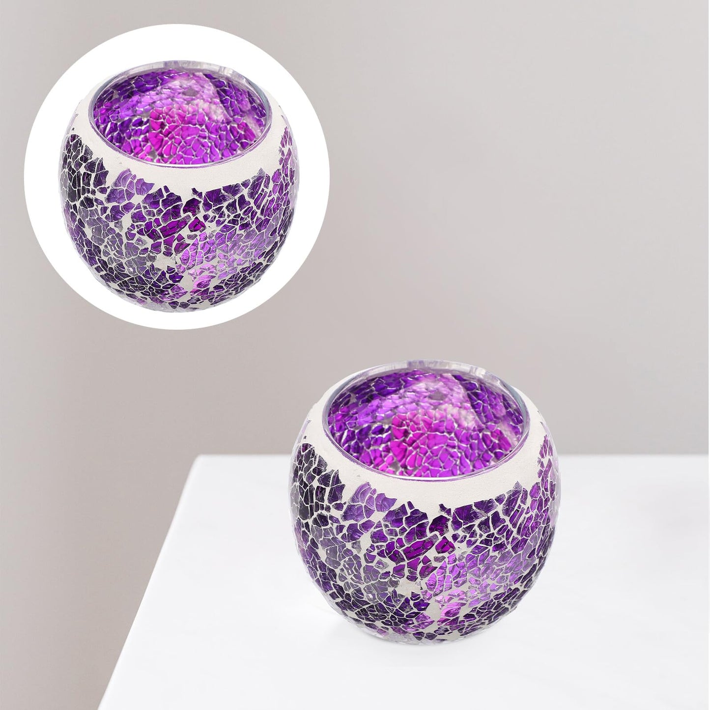 Generic European Style Purple Mosaic Glass Candleholder, Decorative Table Candlestick for Romantic Dinner, Home and Bar Dining Centerpiece