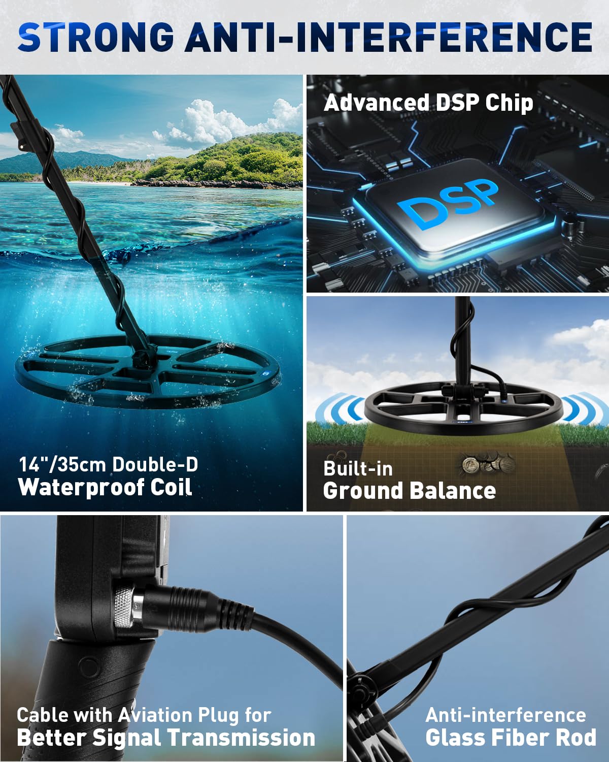 Hazlewolke 14'' Metal Detectors for Adults, Waterproof Double-D Search Coil, Professional Metal Detector with Pinpoint Mode, 13 inch Detection Depth, 4 Modes