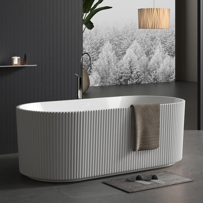 67" Acrylic Freestanding Bathtub, White Soaking Tub with Non-Slip Base, cUPC Certified Free Standing Tub, Chrome Drain Bath Tub, Modern Tub for Bathroom