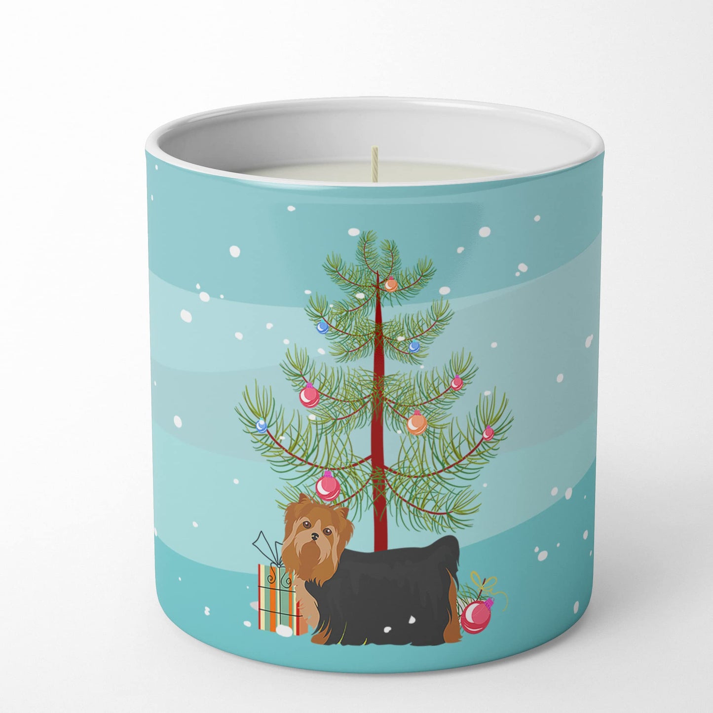 Caroline's Treasures CK3490CDL Yorkshire Terrier Christmas Tree 10 oz Decorative Soy Candle Nature Soy Wax Essential Oil Home Decor Ideal for Bedroom Kitchen Bath Office Gift, 10 oz