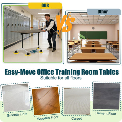 Modern Conference Table,47.2 Inch Meeting Seminar Table,Folding Conference Room Tables with Caster Wheels,Sturdy Mobile Training Table Business Boardroom Tables for 2-10 People,Support 550lbs (4P)