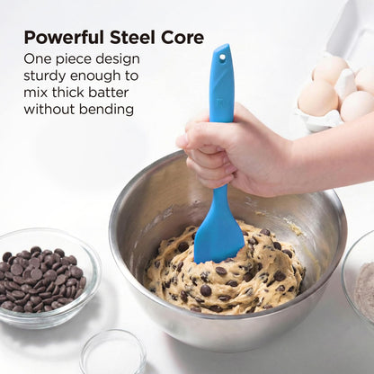 Kitchen Mama WaltzGrip Platinum Silicone Scraping Spatula: Heat Resistant, Seamless, Non Stick for Frying Pan Cookware, Safe, Flexible Bowl Scraper - Ideal for Mixing, Baking, Stirring (Blue)