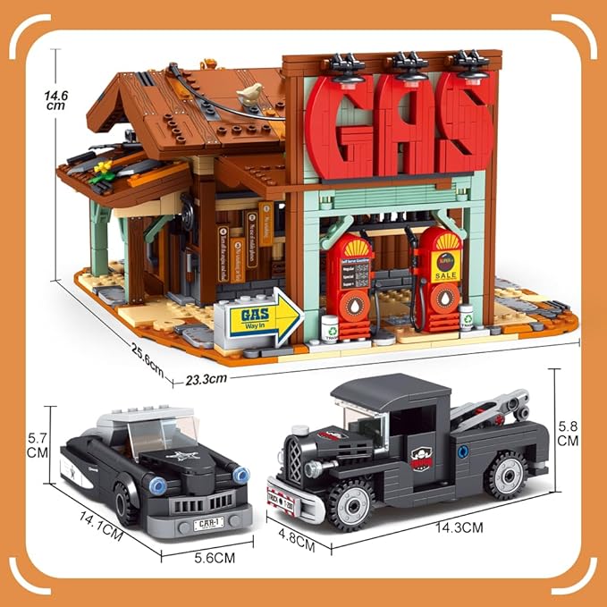 39118 Cowboy City Gas Station Building Blocks with LED Lights 1754 PCS Wild West Vintage Fuel Station Architecture Kit for Adults Western Street Scene Model