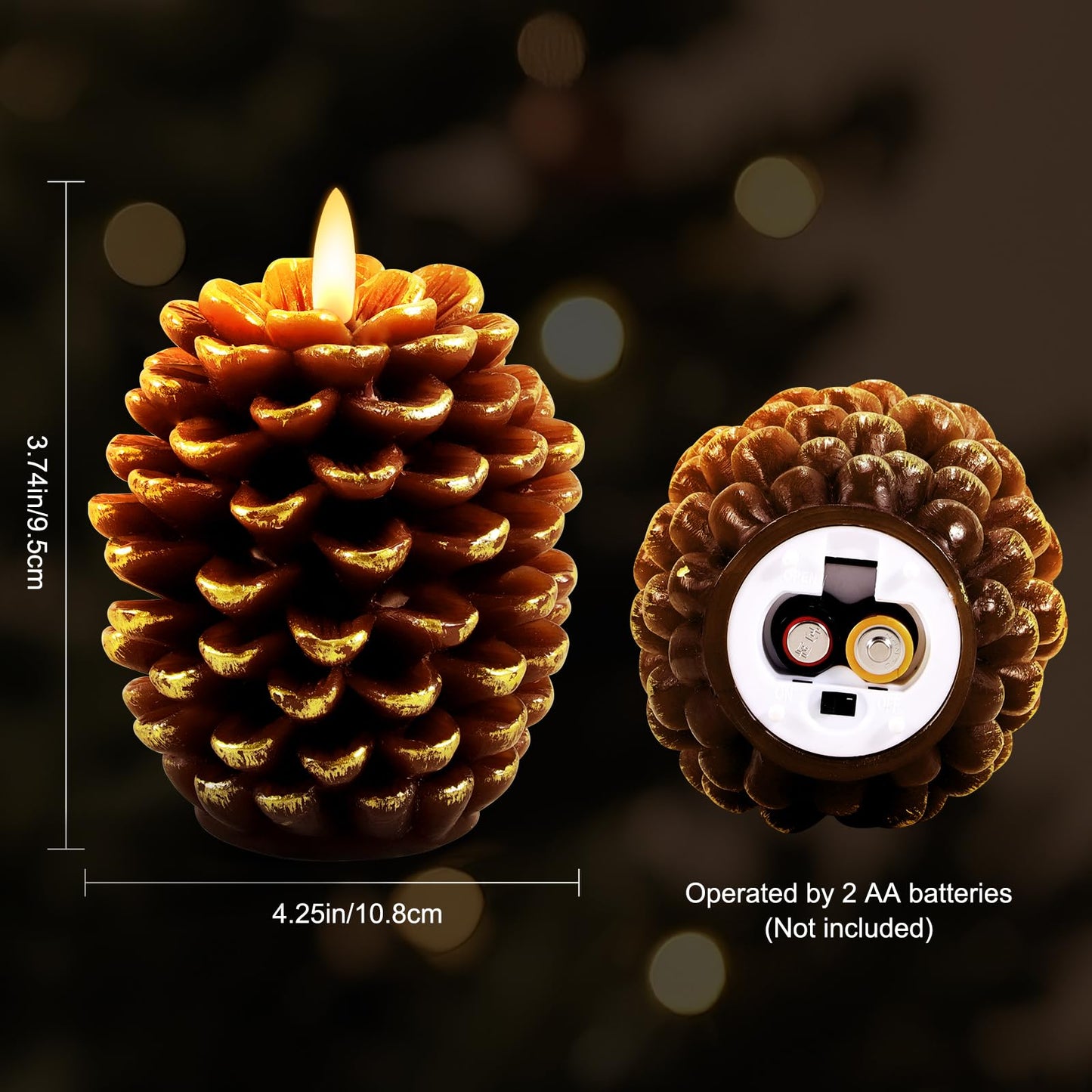 Verdenu 2 Pack Pine Cone Candles, Christmas Real Wax Led Candles with Remote Timer, Flickering Christmas Flameless Candles Battery Operated, Pinecone Candle for Christmas Holiday Decoration