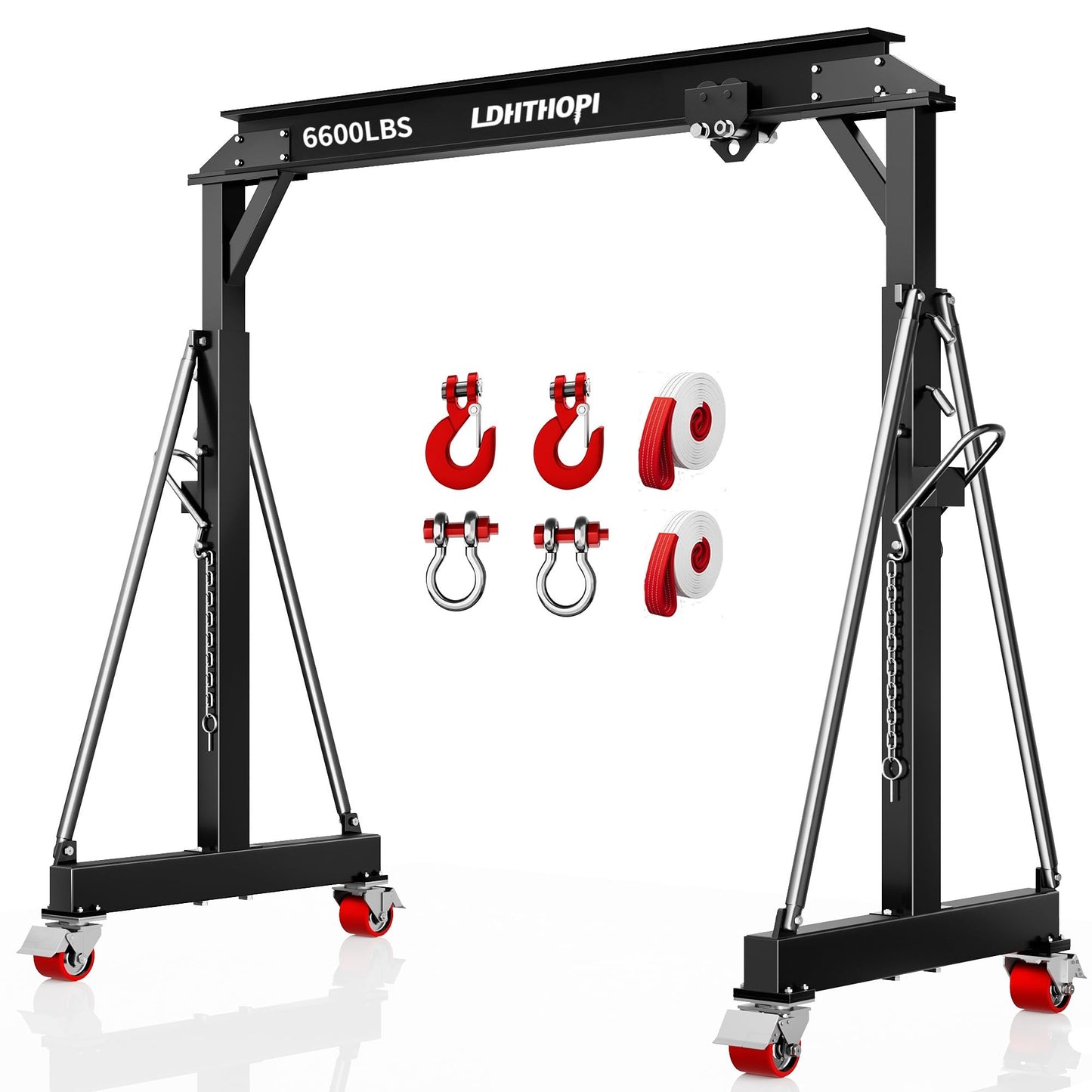 LDHTHOPI 3 Ton Gantry Crane, 6600LBS Adjustable Gantry Crane with 8.53-12.47ft Height, Shop Lift Hoist with Manual Trolley, Hook & Shackles for Warehouse, Factory,Auto Repair & Construction,Black