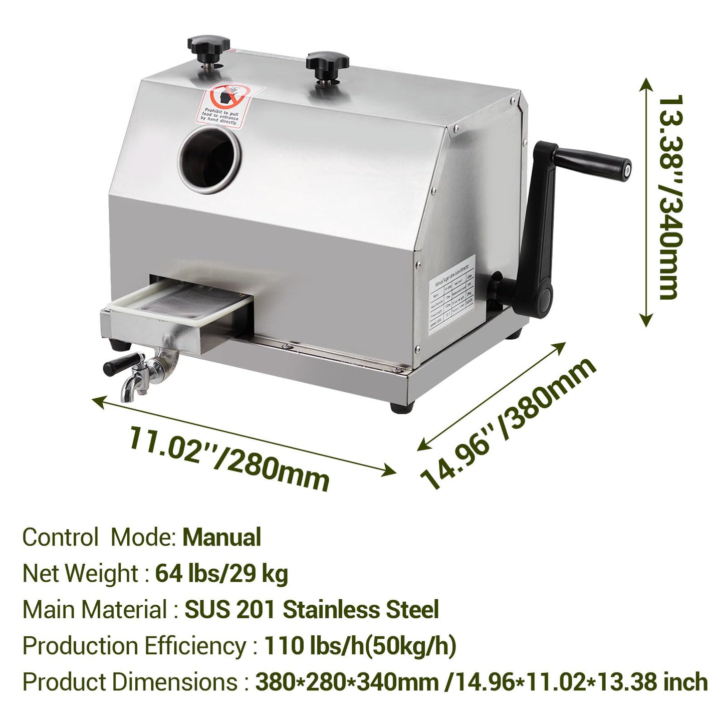Commercial Sugarcane Juice Extractor with Stainless Steel 3-Rollers, 110 LBS/Hour High Output Sugarcane Press, Large 2.4 Inch Professional Juice Machine for Juice Bars, Restaurants & Home Use, Durable