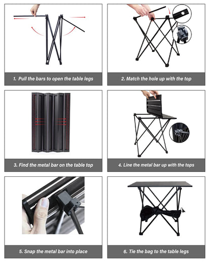 MSSOHKAN Camping Table Folding Portable Camp Side Table Aluminum Lightweight Carry Bag Beach Outdoor Hiking Picnics BBQ Cooking Dining Kitchen Black Large