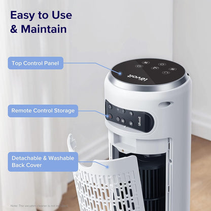 LEVOIT Tower Fan - 90° Oscillating Bladeless Fan with 28dB Quiet Operation | 36-Inch, White, 5 Speeds, Remote Control