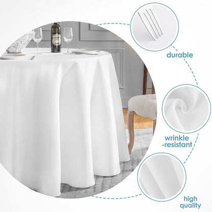 VidaFete 1 Pack 70inch Round Tablecloth Polyester Table Cloth, Stain Resistant and Wrinkle Polyester Dining Table Cover for Kitchen Dinning Party Wedding Rectangular Tabletop Buffet Decoration(White)
