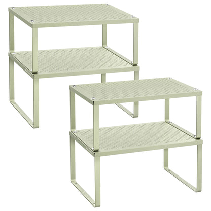 SONGMICS Spice Racks, Set of 2 Metal Cabinet Shelf Organizers, Countertop Organizers, Shelf Risers, Stackable, Expandable, Silver UKCS01SV