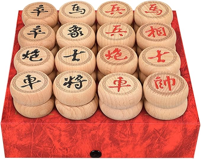Beechwood Chinese Chess Set Xiangqi Travel Board Game Set with Leather Chessboard Strategy Board Games for 2 Players(4.8cm/1.9in)