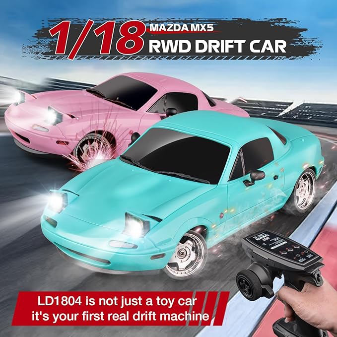 LDRC 1804 RC Drift Car RTR 1/18 Mazda MX-5 Mini Racer 2.4G RWD Gyro LED Light On-Road Remote Control Drifting Racing Vehicles Models for Adults