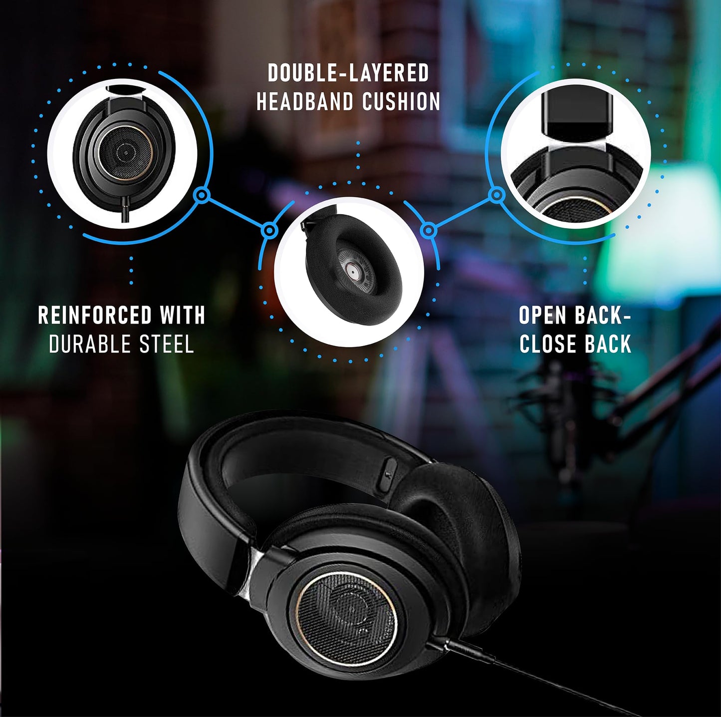 Philips Open Back Wired Headphones - Cushioned Over Ear Headphones with Adjustable Headband for Ultimate Comfort and Superior Sound Quality, Plugs into TV, Stereo or PC, Ideal for Podcasts or Music