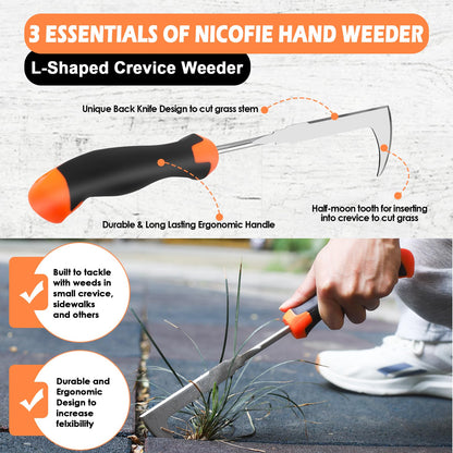 Nicofie 2026 Hand Weeder Tool, Rubber Handle Manual Weeder Puller Tool, Uprooting Weeding Tools, Crack Weeder Crevice, 4 Teeth Weeding Tool, Weeding Artifact Tool for Gardening(3 Pcs)