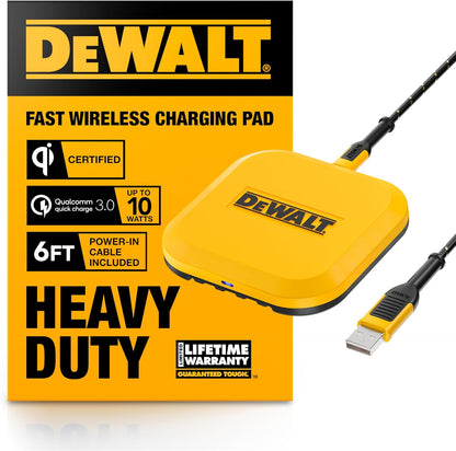 DEWALT Heavy Duty Wireless Charger, 10W Max Fast Wireless Charging Pad Compatible with iPhone 16/15/14/13/12/11/X/8 Pro Max Plus, Samsung Galaxy S22/S21, AirPods (Type C Cable & AC Adapter Included)