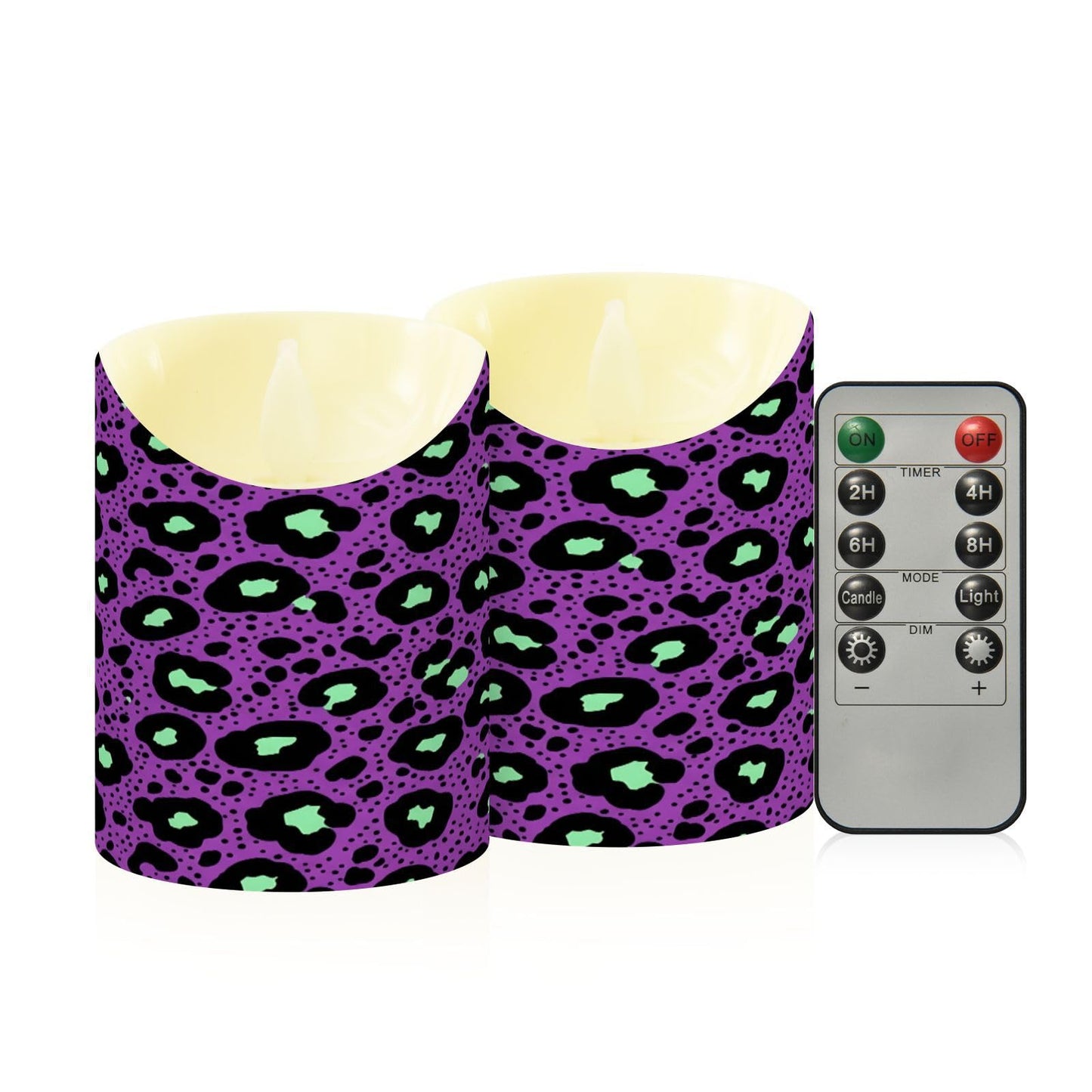 Gravopti Leopard 2 Pack Flameless LED Pillar Candles with Remote & Timer, Battery Operated, Flickering Wax Candle for Wedding, Romantic Home & Party Decor