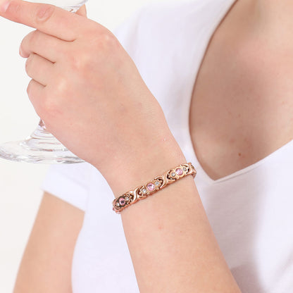 EMMORI Ultra Strength Magnetic Bracelet for Woman - 3,500 Gauss Per Magnet -Crystal Bracelet - Adjustable Length -Pulseras Magneticas (Rose Gold)