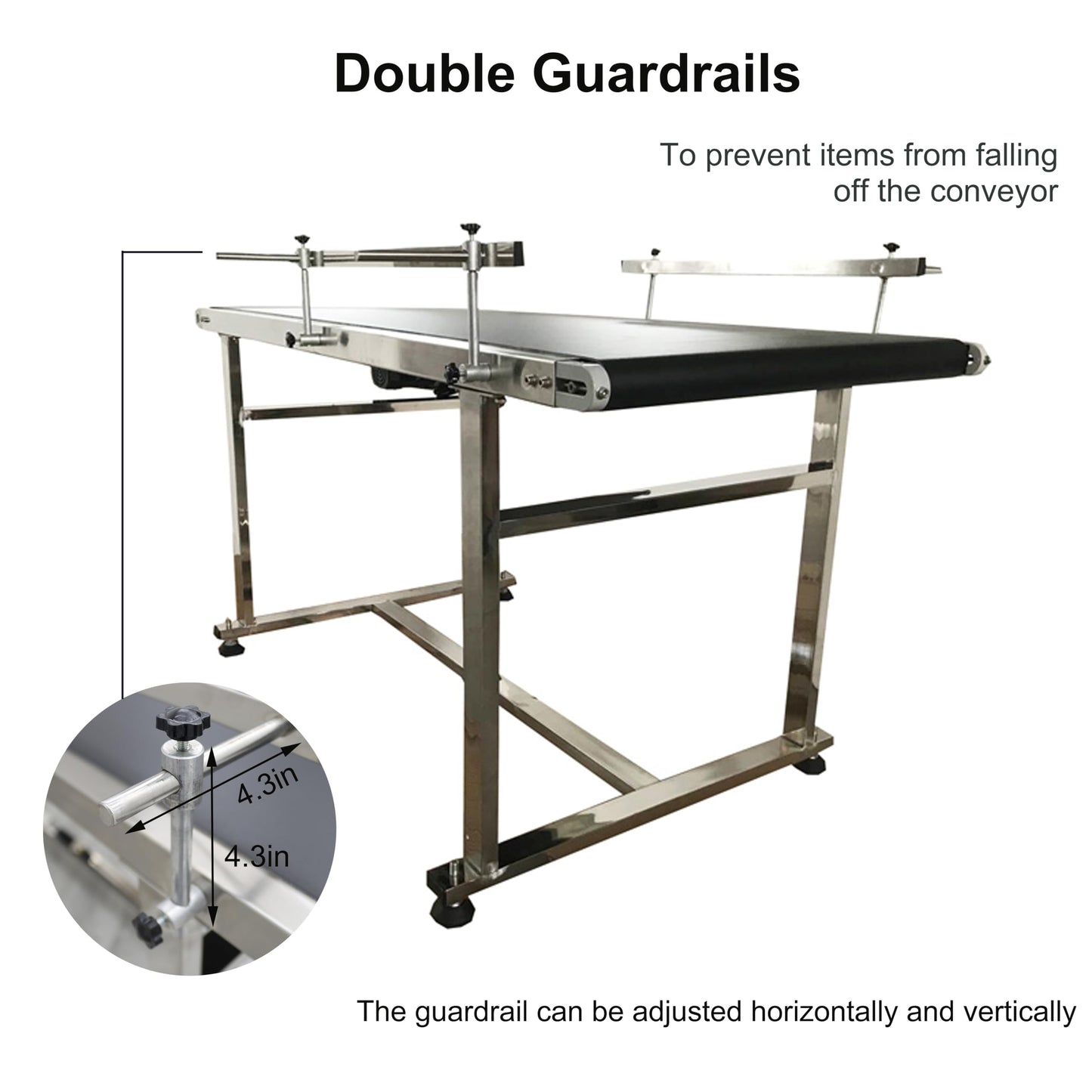 BREVELTION PVC Flat Belt Conveyor Stainless Steel Industrial Transport Conveyor Adjustable Speed Conveyor with Double Guardrails Conveyor Length 59inch Width 23.6inch Load 44LBS 250W