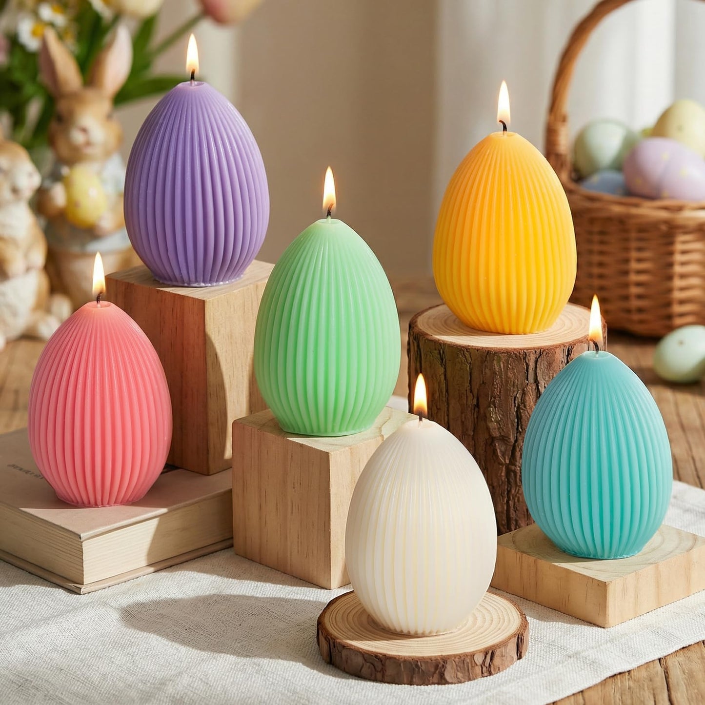 Lanpn 6 Pcs Easter Egg Candles Gift Set, Mini Egg Shaped Votive Tea Lights, Easter Flower Fruit Scented Candles, Each 2.8 oz, Spring Party Holiday Decor Home Table Centerpiece, Macaron Color