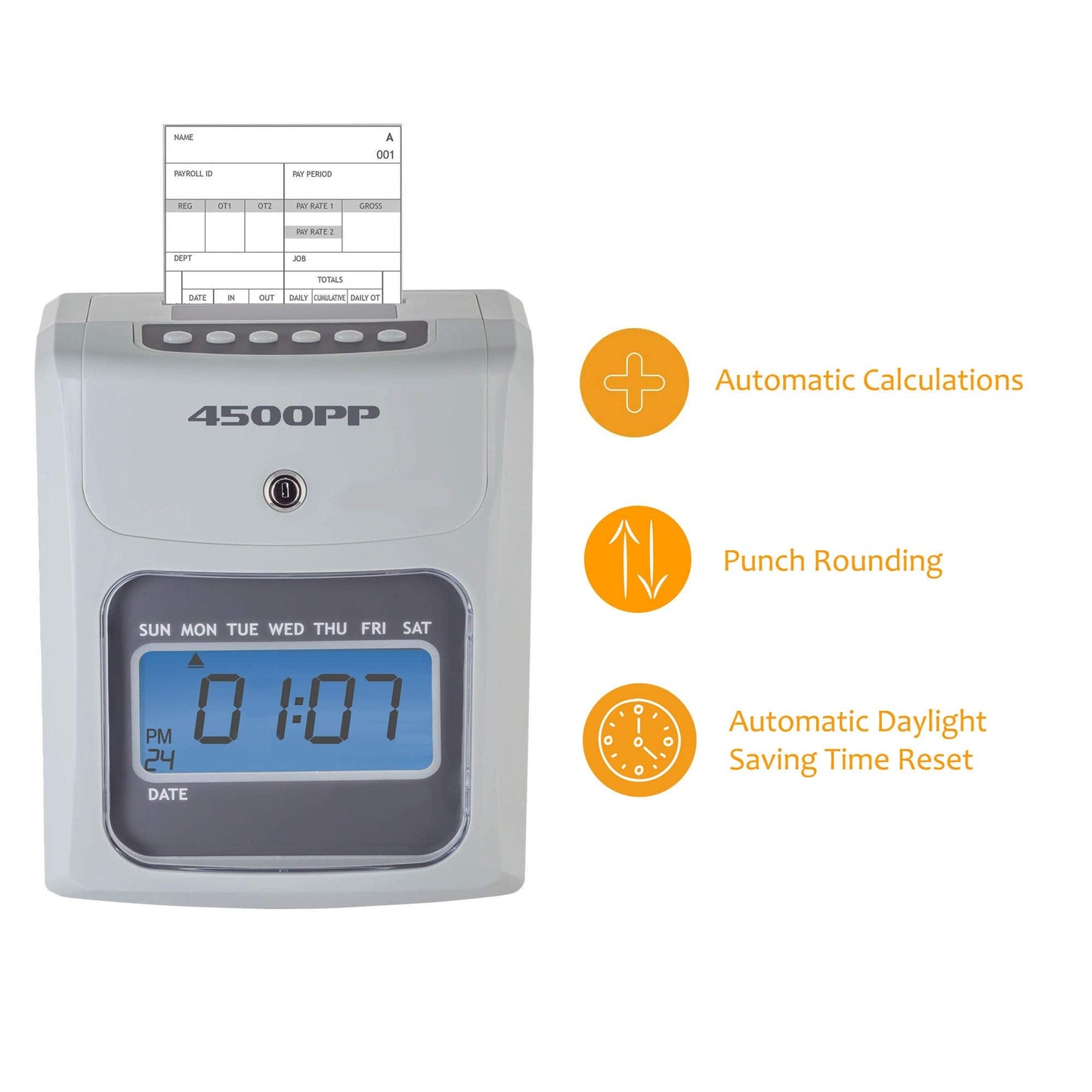 Nile Products - 4500PP Electronic Calculating Time Clock, Employees in/Out Time Tracker, Small Business Punch Pack Bundle Includes: 25 Time Cards,1 Ink Ribbon and 2 Security Keys