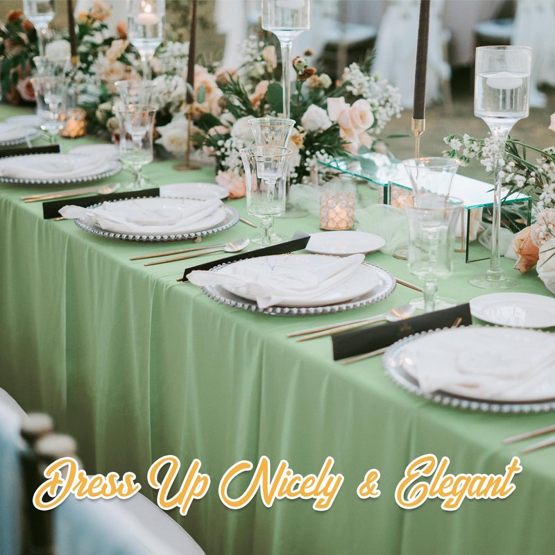 BRILLMAX 4 Pack Sage Green Tablecloths 90 x 156 Inch for 8ft Rectangle Tables - 150 GSM Polyester Fabric, Floor Length Drop, Water, Stain & Wrinkle Resistant Cloth Cover for Wedding Reception Banquet