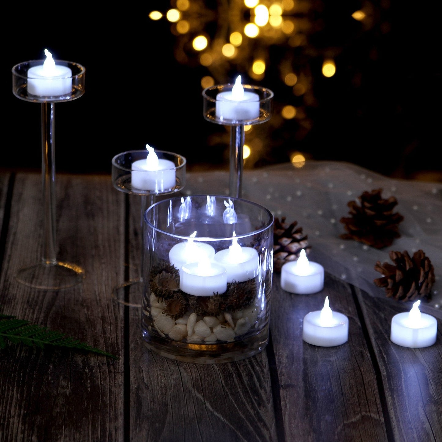 AGPTEK® Timer Flickering Flameless LED Candles Battery-Operated Tealights for Wedding Holiday Party Home Decoration 24pcs(Cool White)