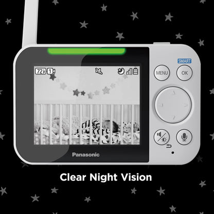 Panasonic Baby Monitor with Camera and Audio, 3.5” Color Video Baby Monitor, Extra Long Range, Secure Connection, 2-Way Talk, Soothing Sounds, Remote Pan, Tilt, Zoom,1 Camera, KX-HN4001W (White/Black)