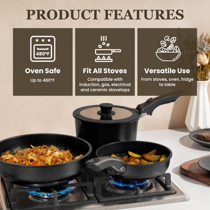 KIKCOIN 20 Pcs Pots and Pans Set Non Stick, Detachable Handle Cookware Sets Nonstick, Non Toxic Induction RV Kitchen Cooking Set with Removable Handles, Dishwasher/Oven Safe, Easy Clean (Black)