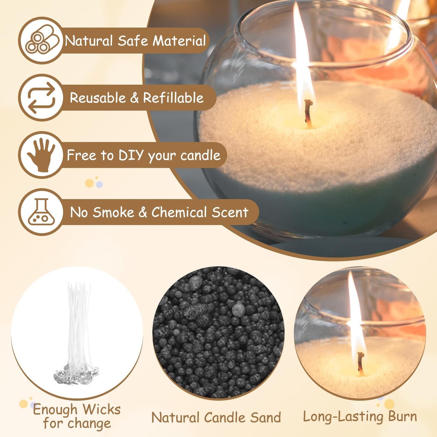 MECCANIXITY Pearled Sand Candles with 50 Pcs Wicks 21Oz / 600g Candle Beads Refillable Powder Sand Wax Making Kit for Thanksgiving Christmas Wedding Party DIY Home Crafts, Black