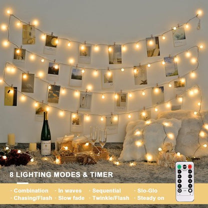JMEXSUSS Globe Battery Operated Christmas Lights Indoor, 100 LED Battery Powered String Lights Outdoor Waterproof, 33ft Christmas String Light with Remote Timer for Bedroom Camping Decor, Warm White
