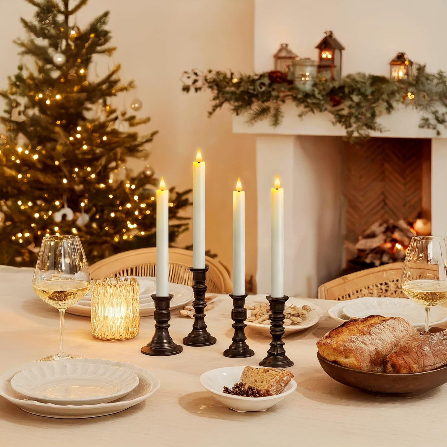 Meigic 6 Pcs Flameless Taper Candles with Remote Timer, Battery Operated Window Candles, 9.6 inches White Plastic LED Candlesticks, for Halloween Christmas Church Wedding Decor
